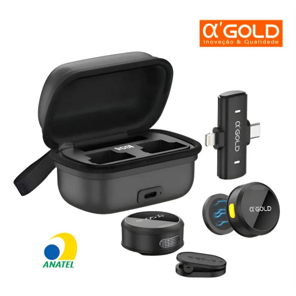 Microfone de Lapela 2 em 1 AGOLD MCF-38D Sem Fio Compatível com iOS e Android - Envio Imedito