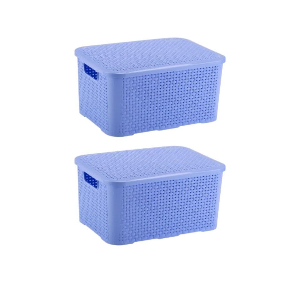 Kit 2 Cesto Empilhavel com Tampa 18LT Multiuso Modelo Rattan Organizador Casa Sala