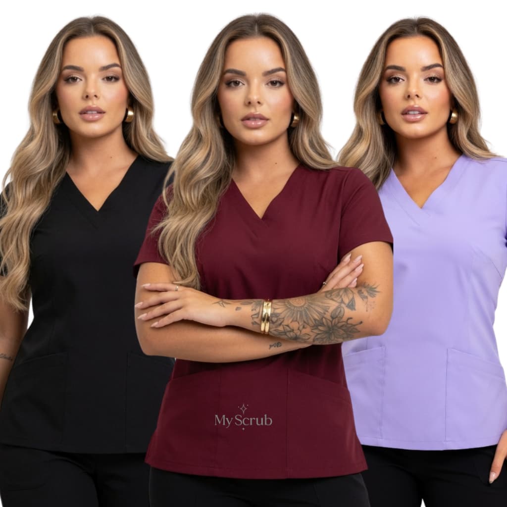 KIT 3 Camisa scrub bata feminina avental com amarração pijama cirúrgico hospitalar uniforme professora enfermeira -SH
