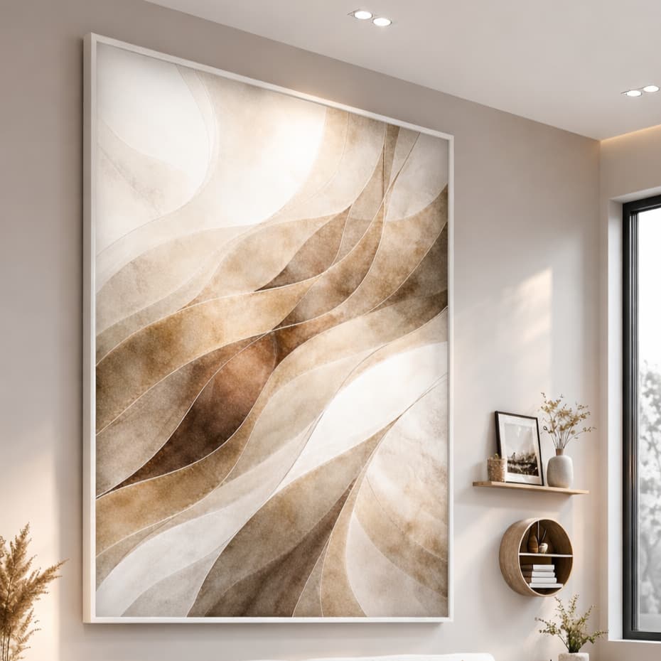 Quadro Decorativo de Parede Grande Abstrato Grande 90x60 cm Com Moldura para Sala de Estar Premium