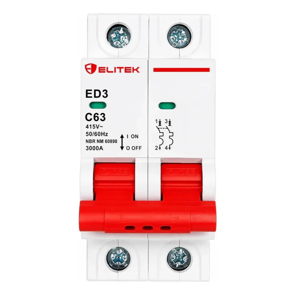Disjuntor Bipolar 63a Curva C 3ka Ed3 Elitek