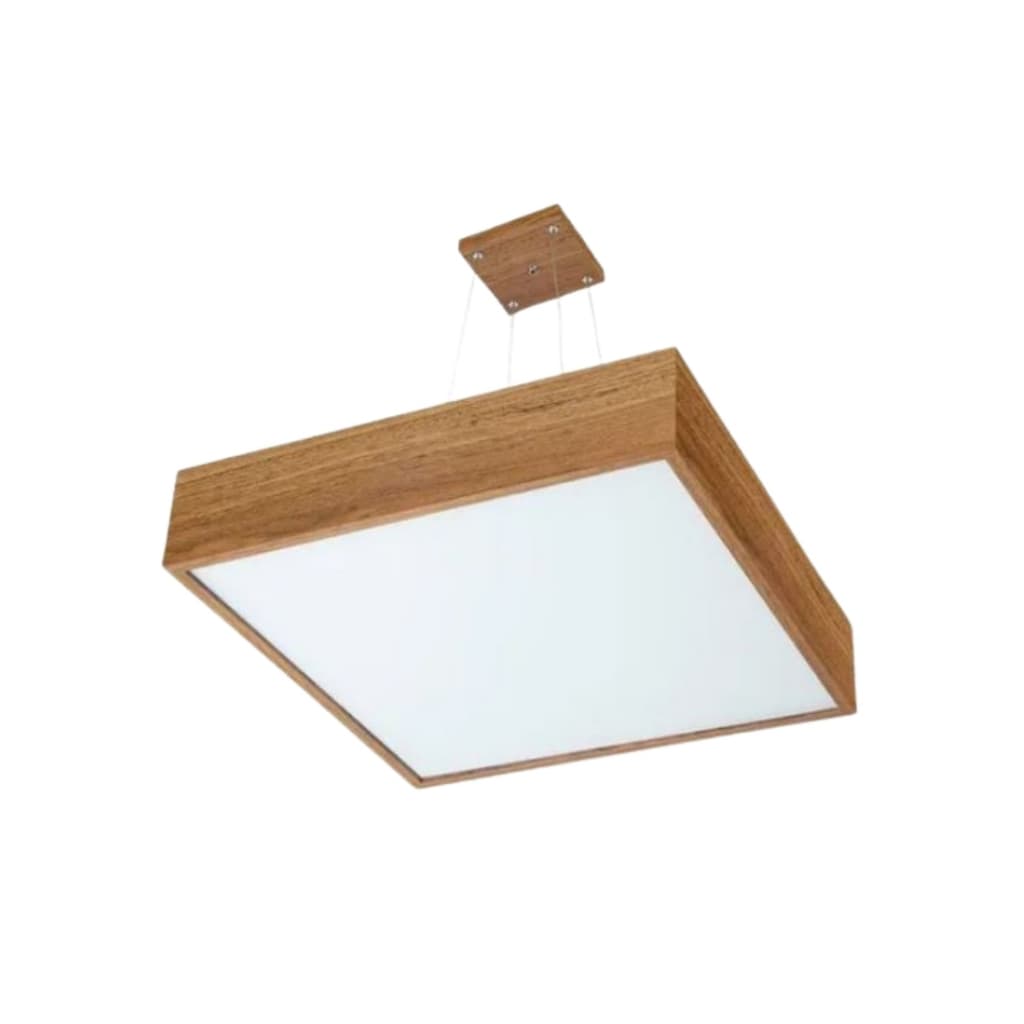 Pendente Quadrado 25cm Luminária Teto Madeira Moderna 2 Luzes Soquete E27 Sala Jantar Cozinha Quarto