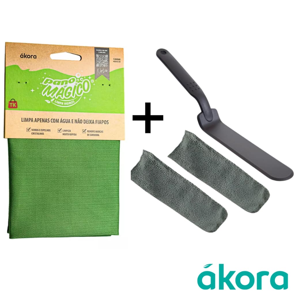 Kit Limpeza Premium Ákora – Pano Mágico Limpa vidros e espelhos + Limpeza de vãos