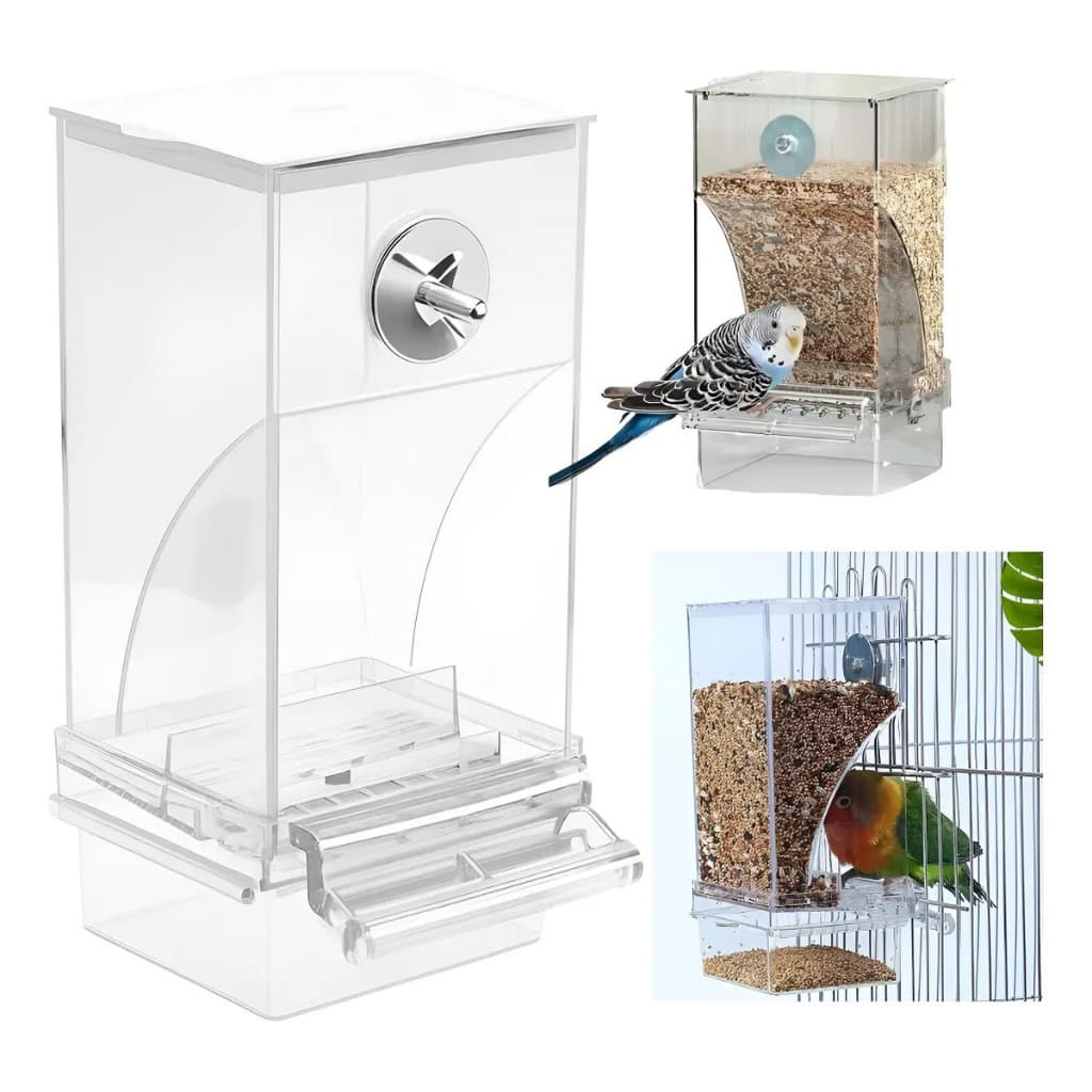 Comedouro De Aves Sementes Em Acrílico Para Gaiolas Calopsita Canarios Periquitos