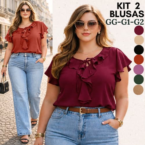 BLUSAS PLUS SIZE FEMININAS KIT 2 BLUSA FEMININO ELEGANTE BLUSINHA EVANGÉLICA CONFORTÁVEL MODA FEMININA ALTA QUALIDADE