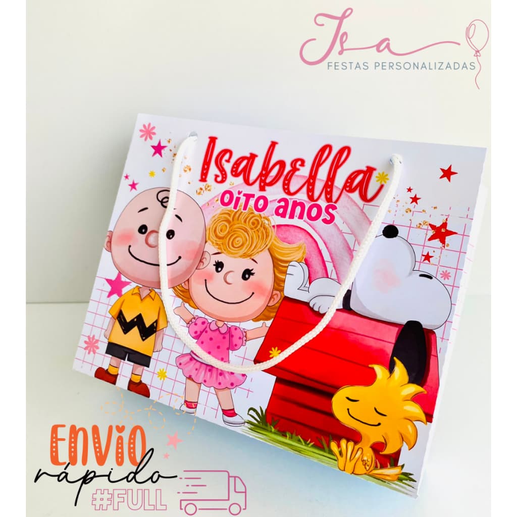 Sacolinhas Snoopy Menina Personalizadas Kit Festa Infantil Pegue e Monte