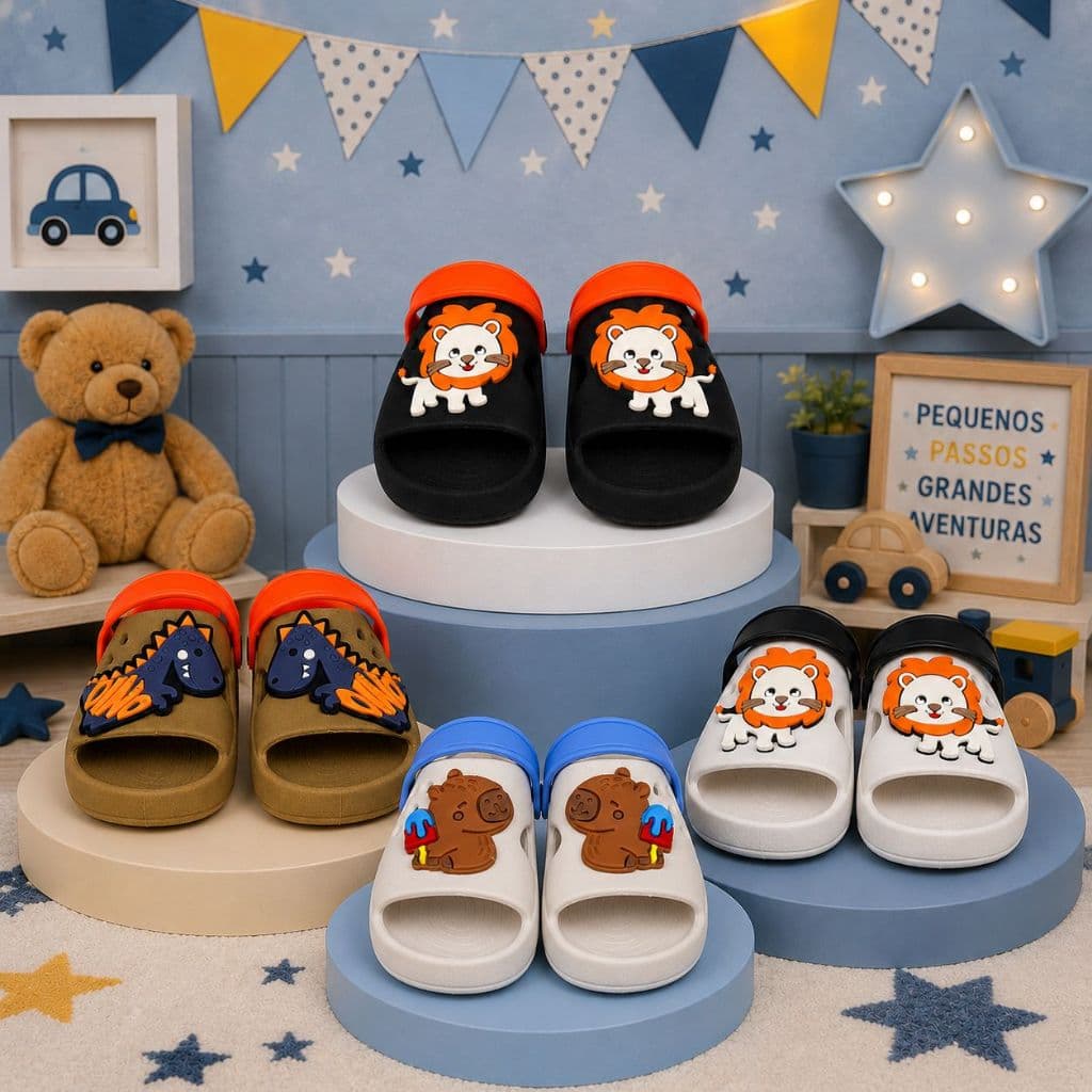 Sandália Infantil Menino Chinelo Nuvem Confortável Antiderrapante Com Aplique Divertido Casual