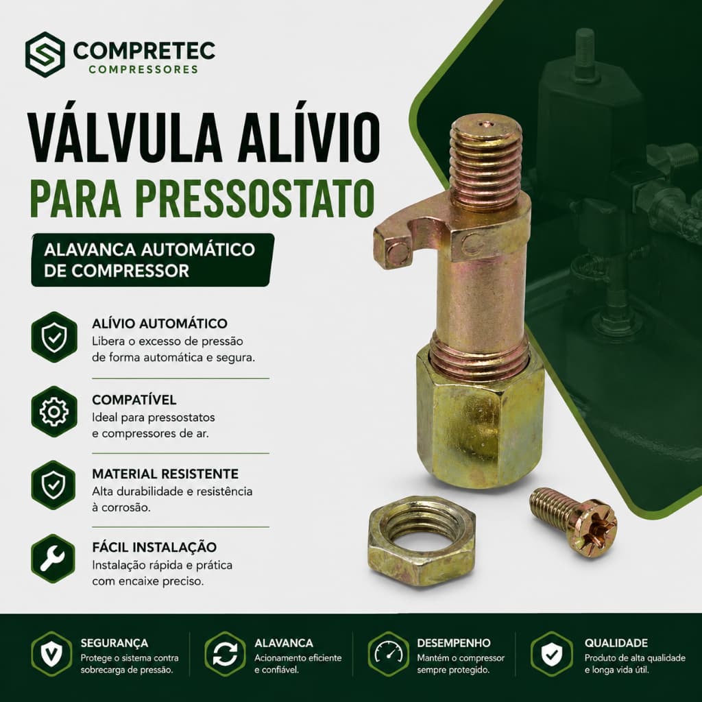 Válvula Alivio Para Pressostato de Alavanca Automático De Compressor