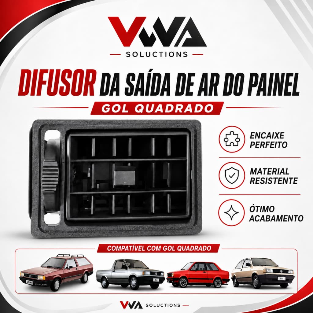 Suporte Moldura Lateral com Mecanismo e Difusor de Ar VW Gol Saveiro Parati Voyage Quadrado Preto