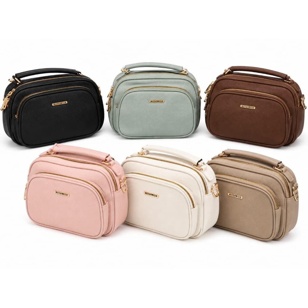 Bolsa Feminina Alça  3 com zíper Transversal couro sintético