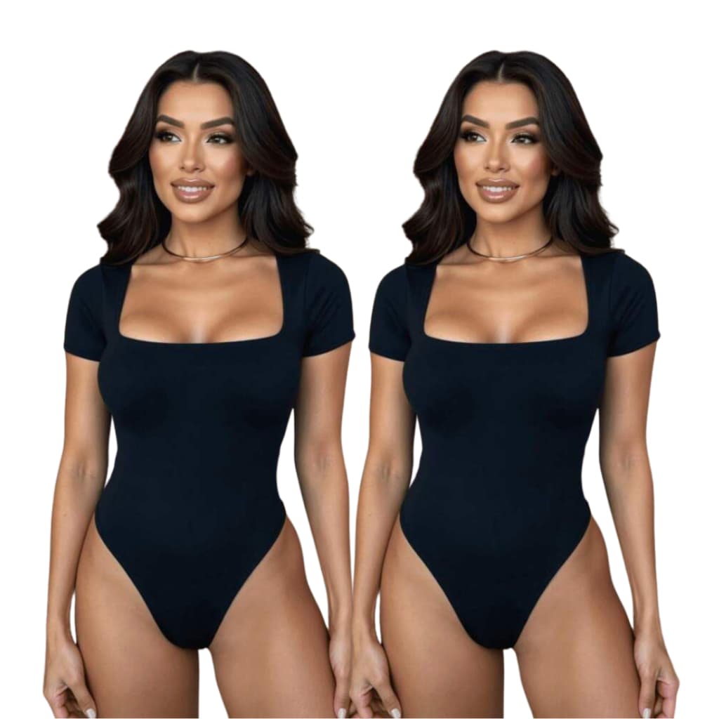 Kit 2 Body Feminino Decote Quadrado Manga Curta Suplex Liso