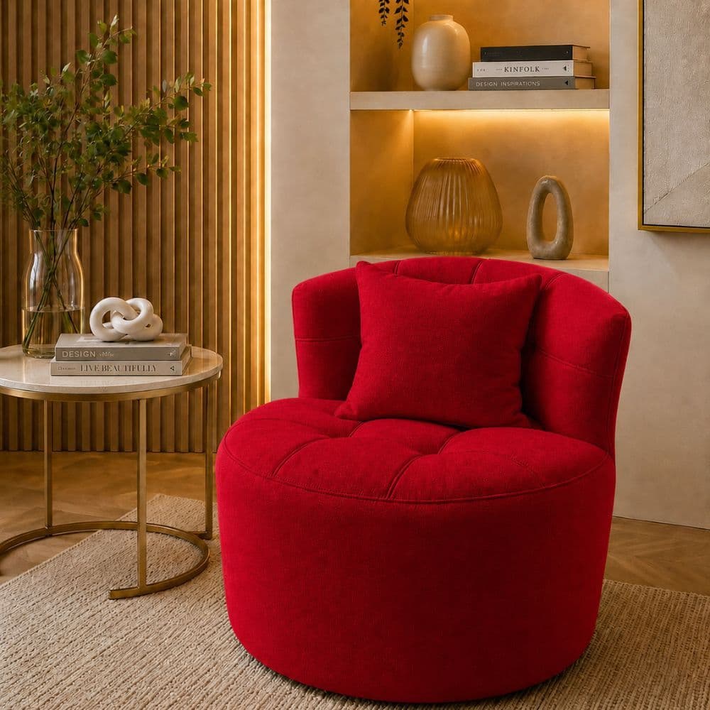 Poltrona Orgânico Yoongi Com Almofada Curva Luxo Quarto Sala Estar Confortável Suede Vermelho