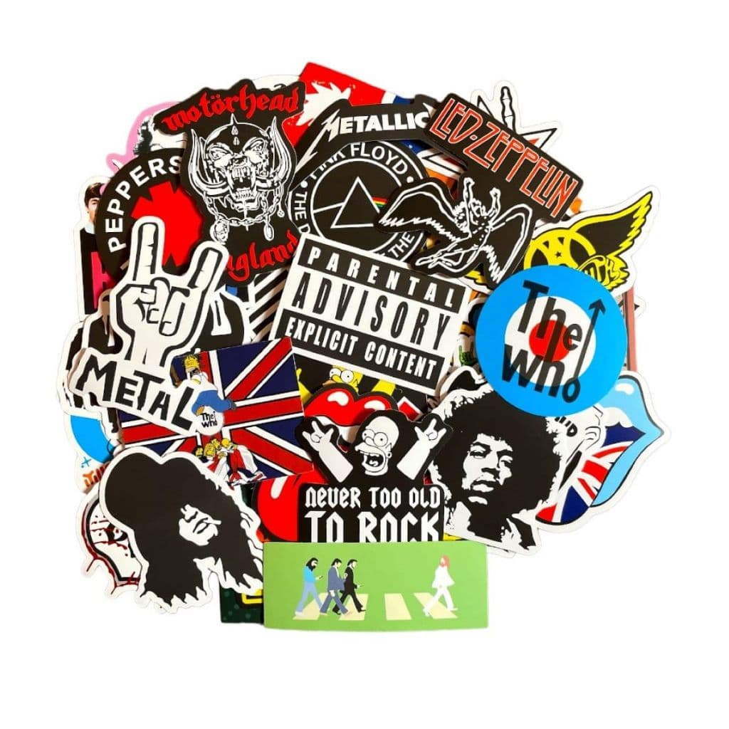 50 Adesivos Rock and Roll Led Zeppelin Pink Floyd Misfits Metallica Stickers Decoração Casa