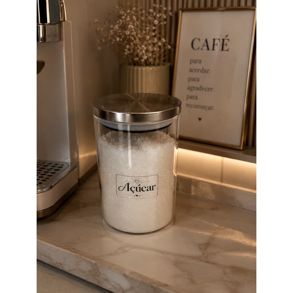 Pote Hermético de Vidro 950ml com Tampa Inox | Personalizado para Café, Açúcar, Sal e Mais