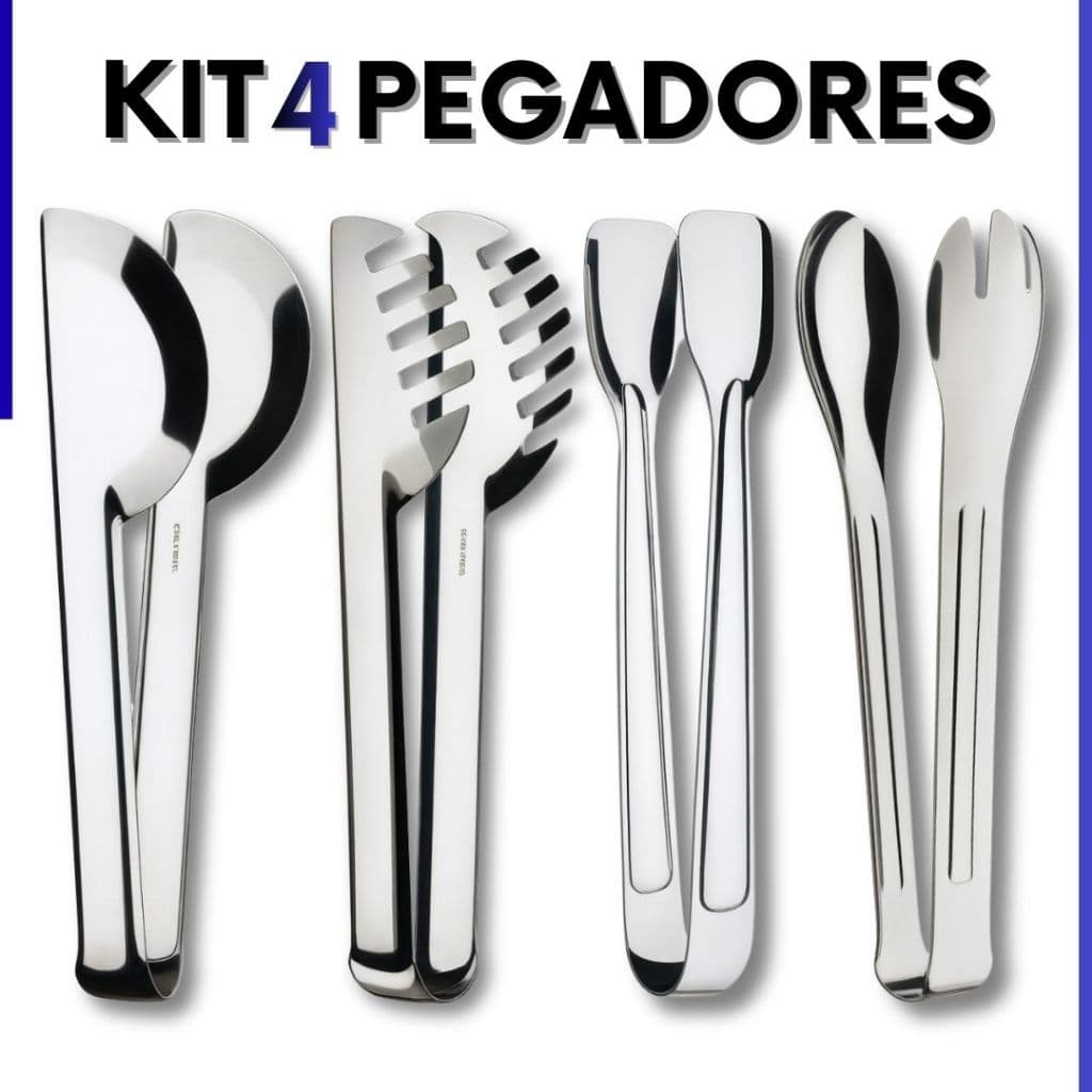 Kit 4 Pegador de Cozinha Aço Inox Profissional Para Salada Massa Frios e Multiuso