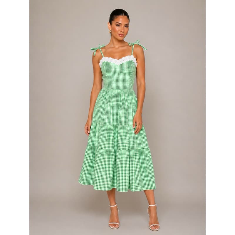 Vestido Midi xadrez com Detalhes em Laise