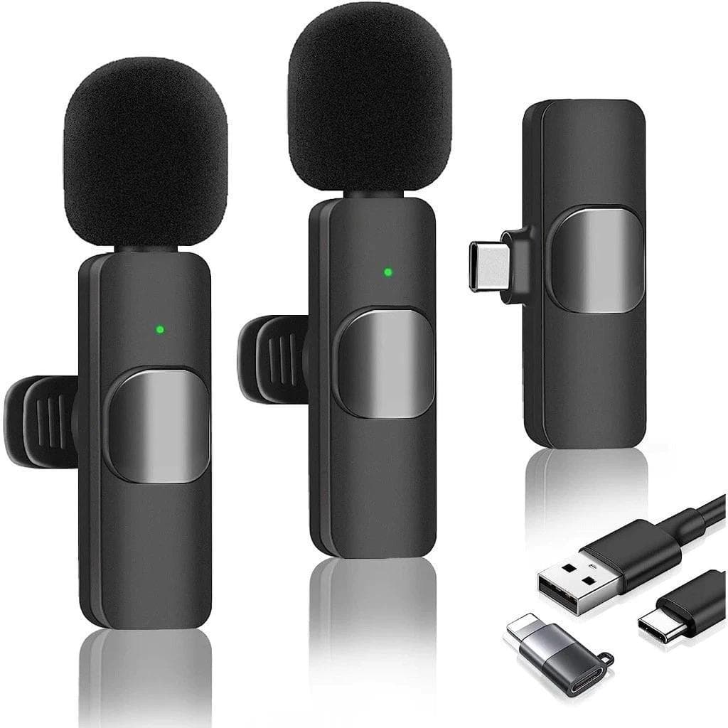 Microfone Lapela k9 Sem Fio com Cancelamento de Ruído para iPhone e Android + 1 Microfone extra