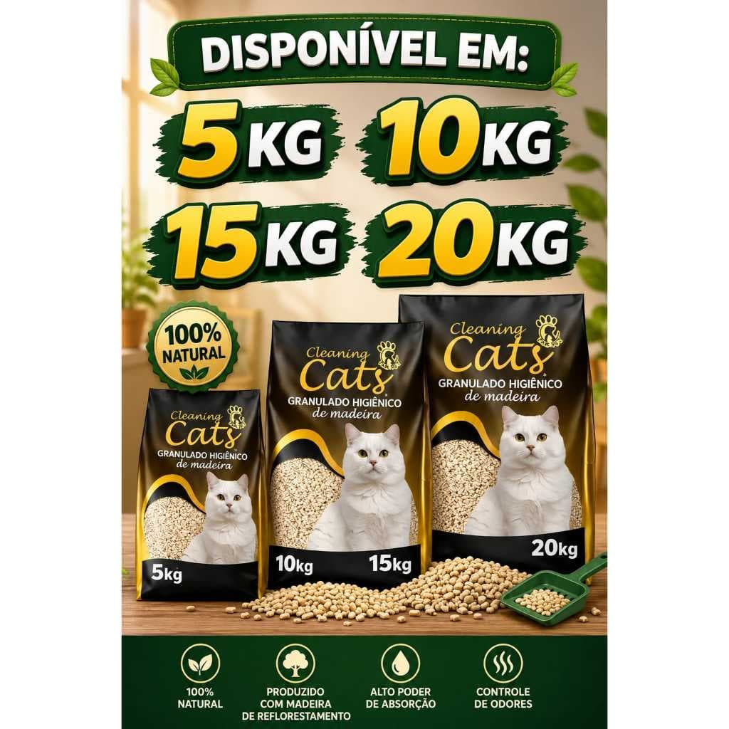 Granulado Higiênico de Madeira Cleaning Cats para Gatos e Roedores Alta absorção
