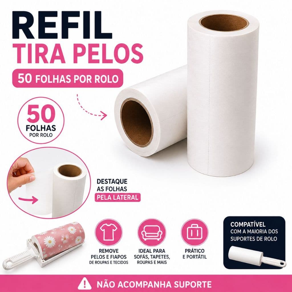 Refil Para Tira Pelo Da Roupa 50 Folhas Cada Remove Pelos Pet Cabelo