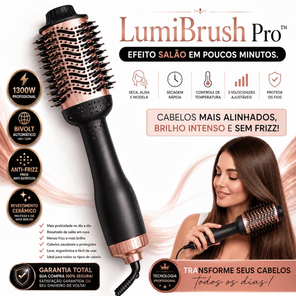 Escova Secadora Cabelo 1300W Bivolt Profissional Anti Frizz Revestimento Cerâmico