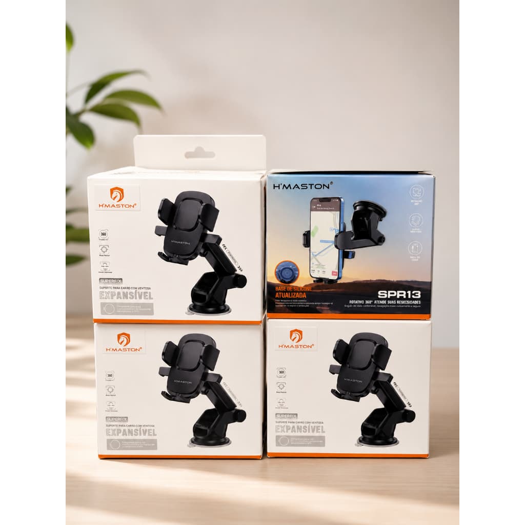 Suporte Veicular Celular H'Maston SPR13 Ventosa 360° Ajustável Universal