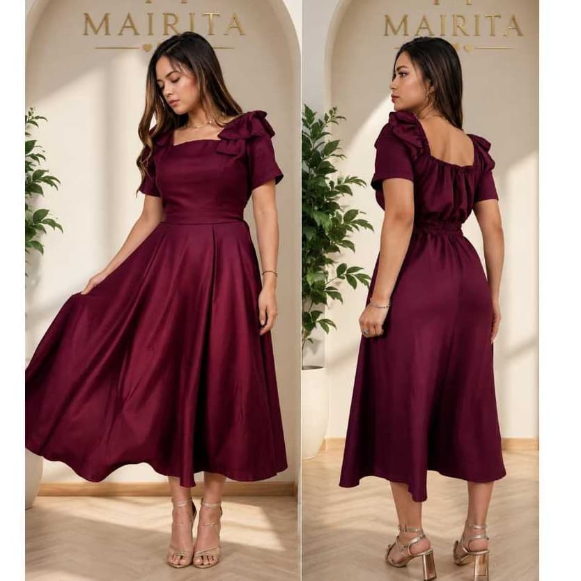 Vestido Midi Feminino Evangelica Pluz Size Manga Curta com Laço /Duna Linho