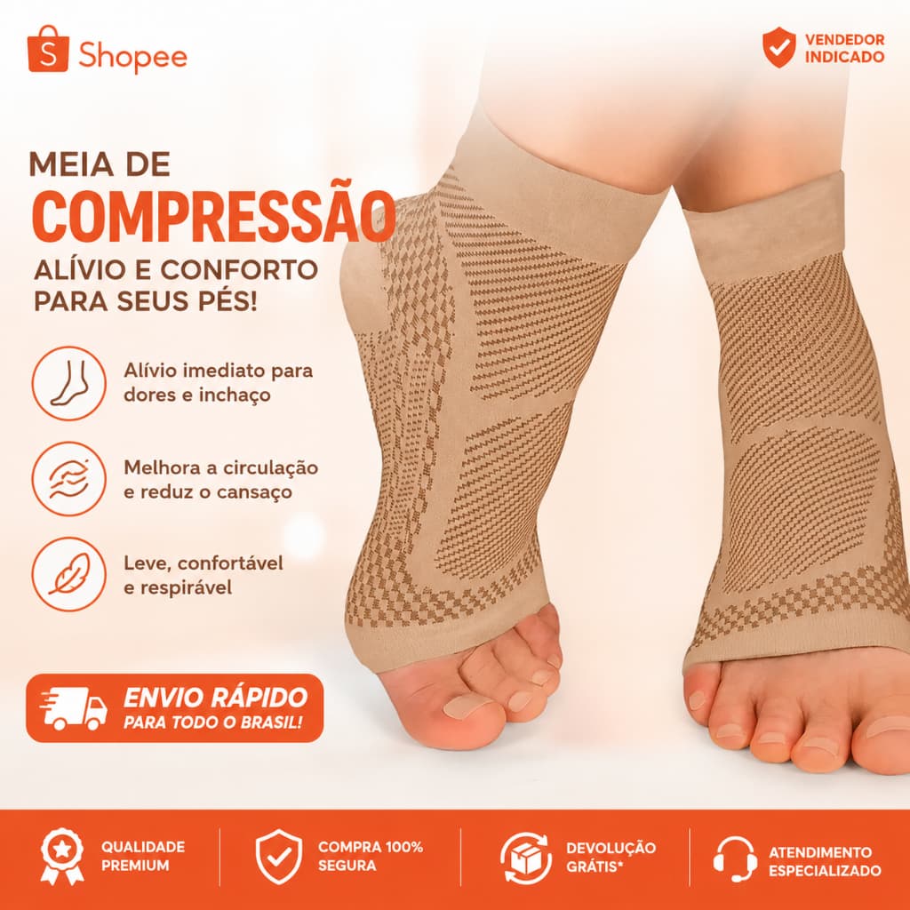 PAR de Meias TORNOZELO de COMPRESSÃO Ortopédica Fascite Plantar Calcanhar Esporão Alivio dores e inchaço - ORIGI