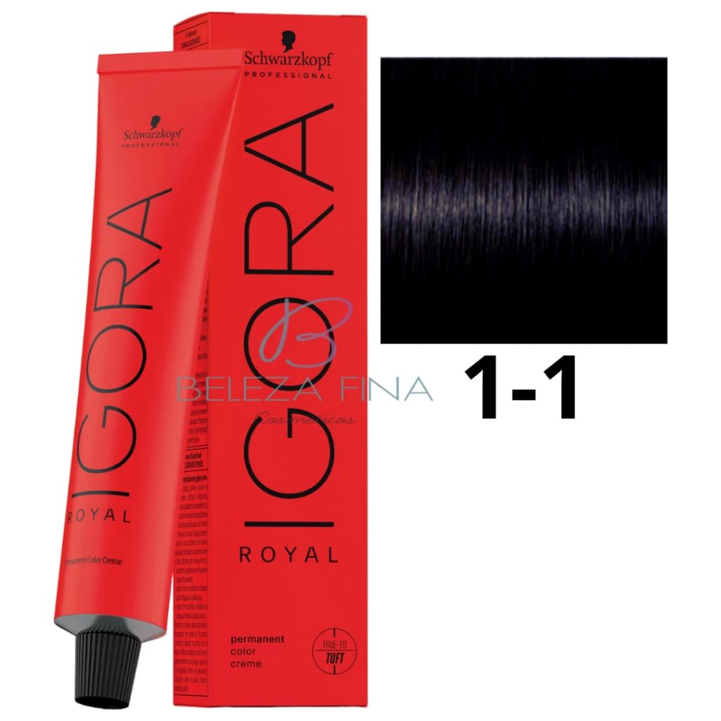 Coloração Schwarzkopf Igora Royal Tintura 1-1 60g PRETO AZULADO
