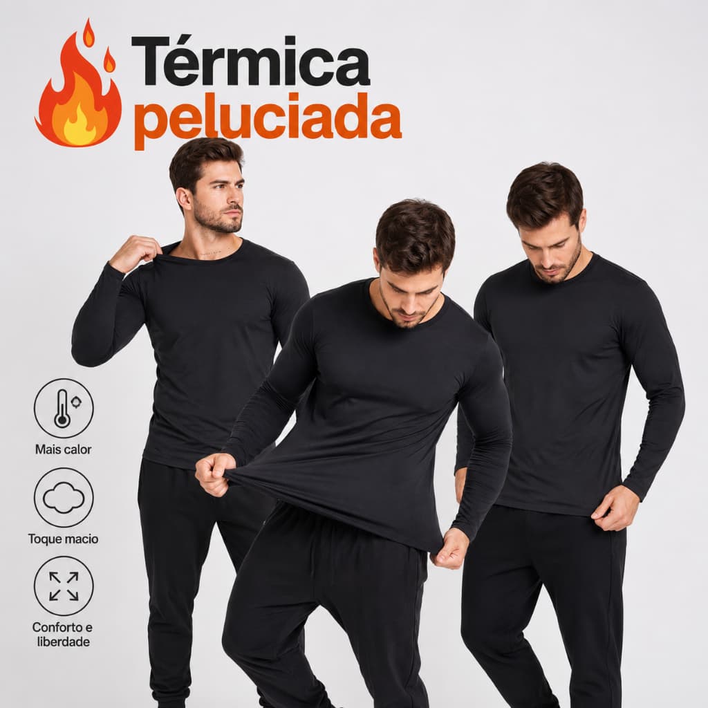 Camiseta Térmica Peluciada Masculina Plus Blusa Térmica Peluciada Flanelada Com Elasticidade
