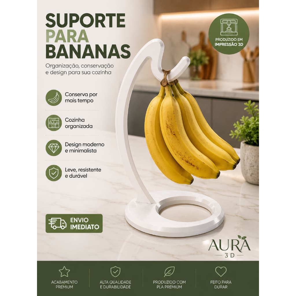 Suporte Para Bananas Fruteira Suspensa Organizador De Bancada Cozinha Decorativo Impressão 3D