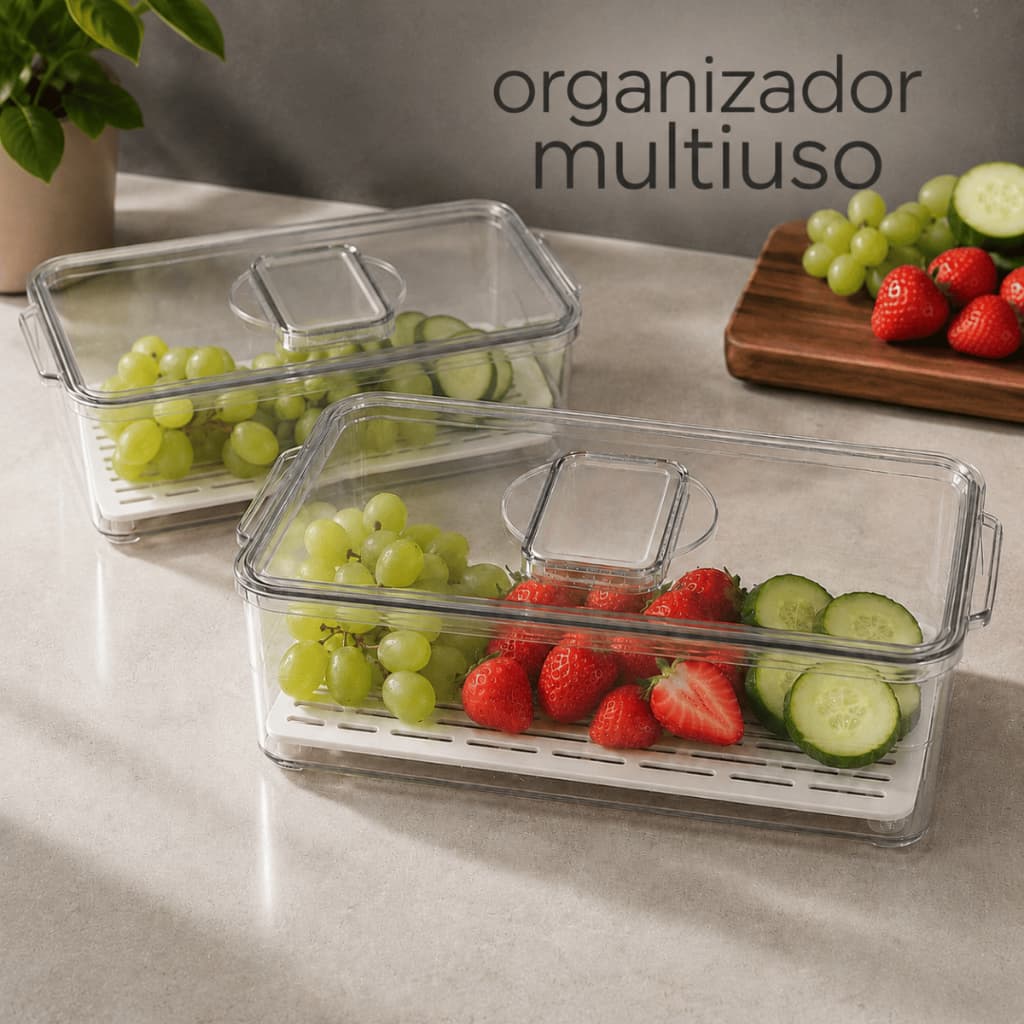 Caixa Organizadora Multiuso Geladeira Com Respiro Separador Interno BPA Free Transparente 3,5l