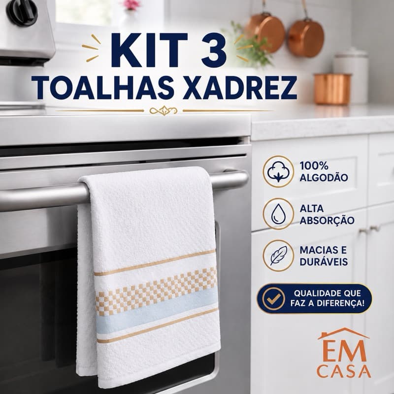 Kit 3 Panos de Prato Atoalhados Jacquard 45x70cm Luxo Alta Absorção