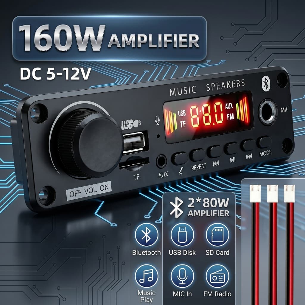 Kit Placa Bluetooth MP3 para Caixa de Som 12V 160W com Controle