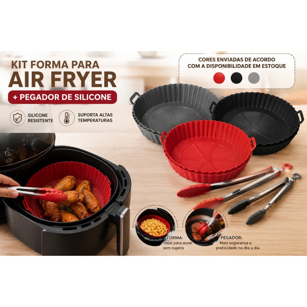 Kit Air Fryer Forma Silicone + Pegador Fritadeira Elétrica