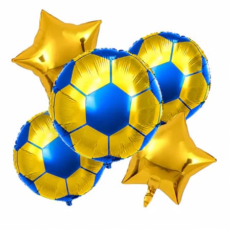Kit 5 Pçs Balão Metalizado Decoração Bola de Futebol 45cm Festa