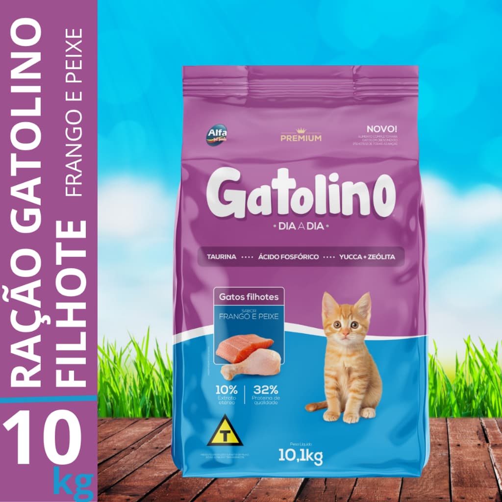 Ração para Gato Gatolino Filhote 10Kg Dia a Dia Frango e Peixe Alimentação Gatos