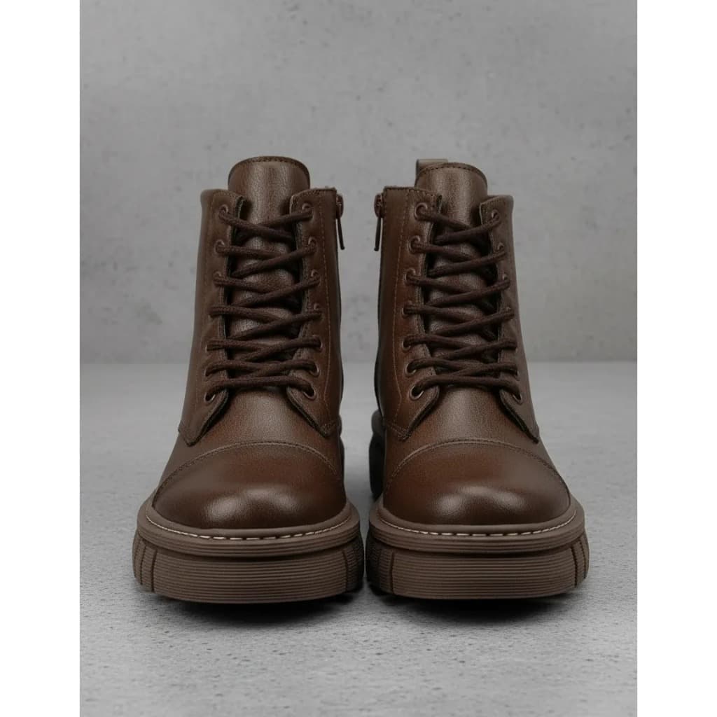 Bota Coturno Sola Tratorado Cadarço Couro Ecologico Botina Classica
