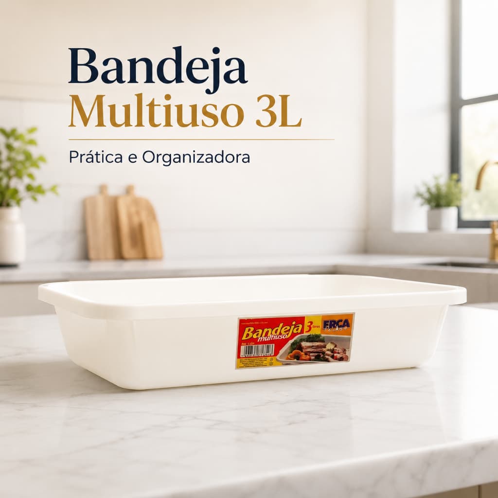 Bandeja Multiuso Plástica 3L Branca Organizadora para Cozinha Alimentos Churrasco Geladeira