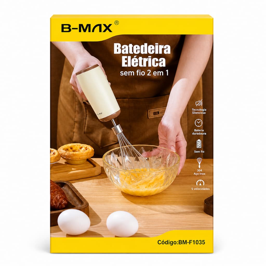 Batedeira Eletrica B-MAX Sem Fio 2 Em 1 Usb