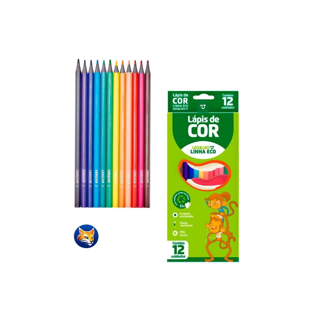 Lápis 12 Cores Eco Sextavado Flex Ecológico Kit Escolar Leo&Leo