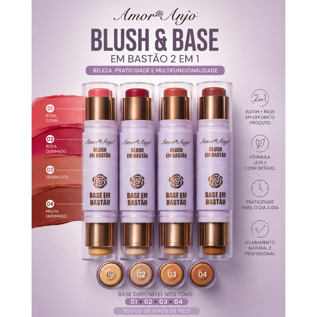Blush e Base em Bastão 2 em 1 Amor Anjo