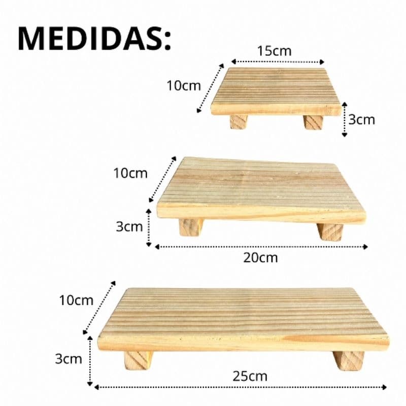 Bandeja para Doces em Madeira Pinus | Kit com 3 Suportes para Festa
