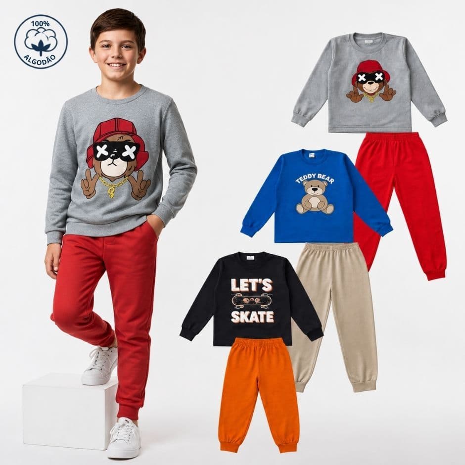 Conjunto Moletom Inverno Masculino Moletom Menino Juvenil Tamanho 1 Ao 14 Anos