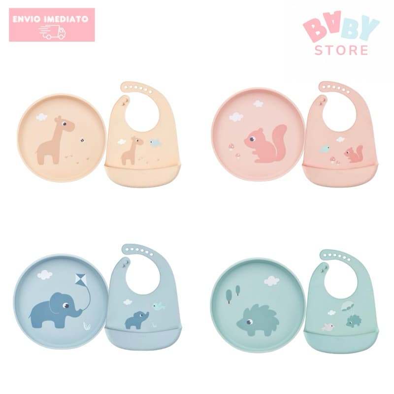 Kit Babador e Prato de Silicone Cloudy Buba Refeição e Introdução Alimentar