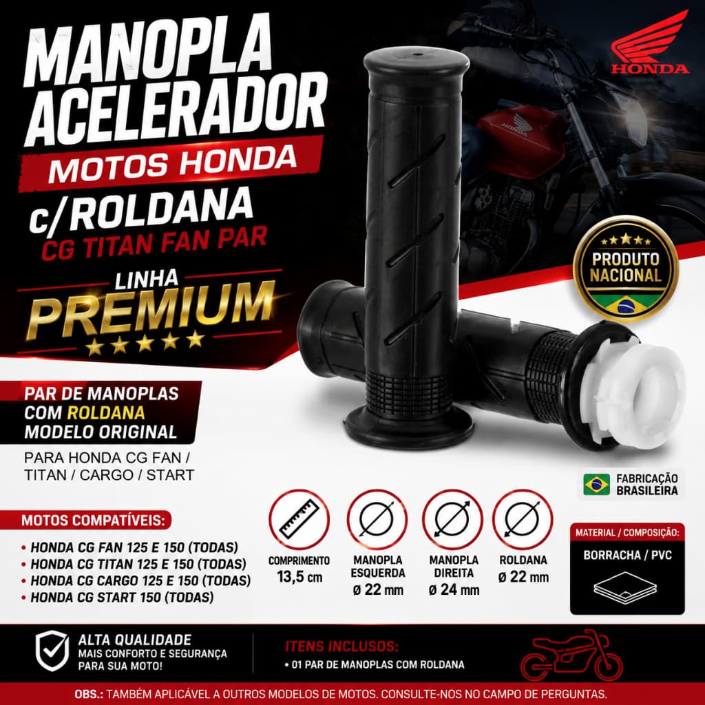 Par Manoplas com Roldana Acelerador Motos Honda Fan Titan Cg