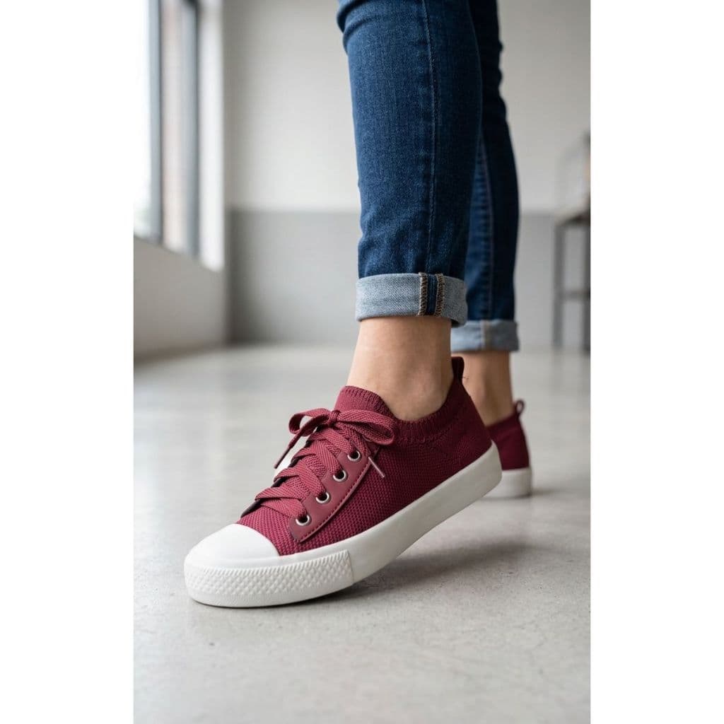 Tênis Meia Casual Feminino Confortável Flexível Bordô Calce fácil Estiloso