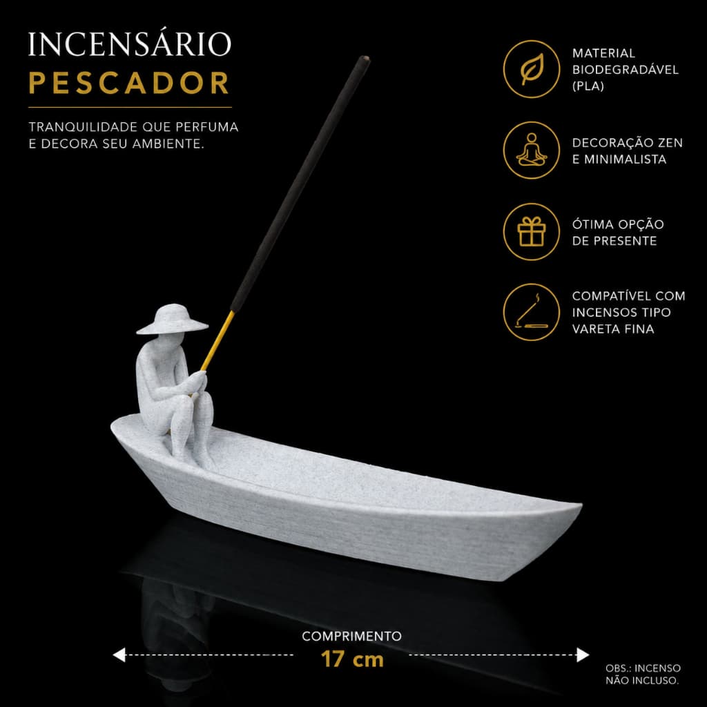 Incensário Barco Pescador / Suporte para incenso / Decoração Zen / Minimalista / Aromaterapia / Impressão 3D