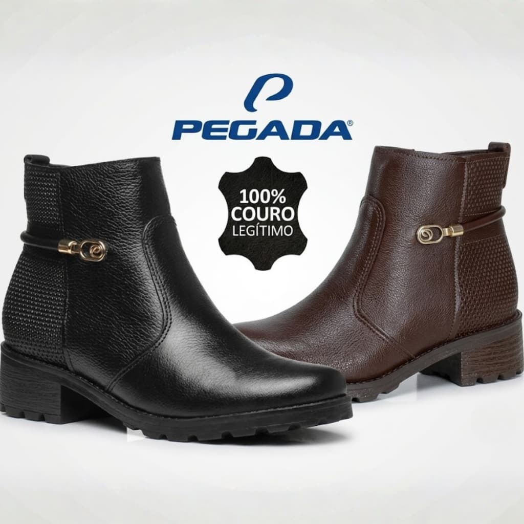 Bota Pegada Feminina Couro Confortável Forrada Zíper Salto Tratorada 281421