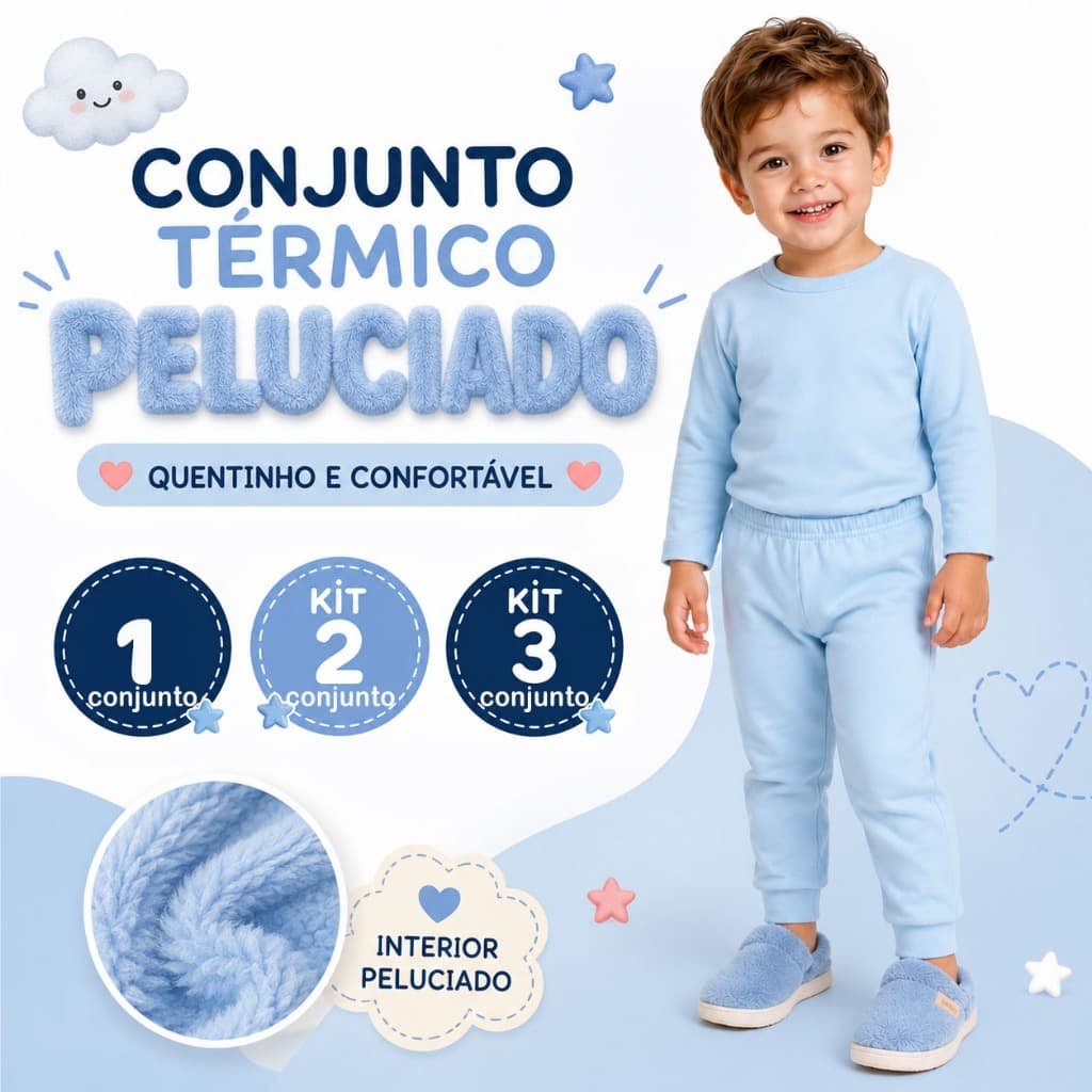 Conjunto Térmico Infantil Peluciado Blusa e Calça Kit 1, 2 ou 3 Conjuntos Bebê Menino Menina