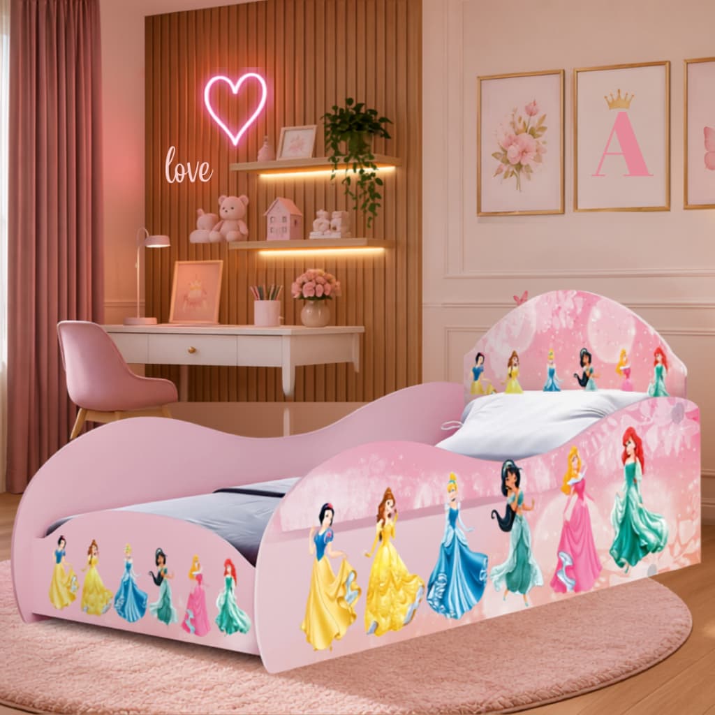 Cama Infantil Princesas Disney Rosa em MDF com Grade Lateral